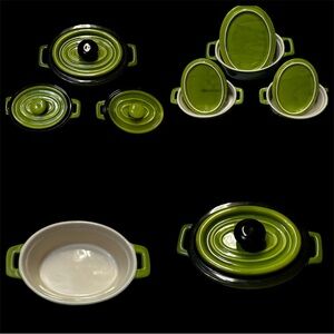 Vintage Avocado Green Stone
Ware Covered Casserole Set
Of Three
